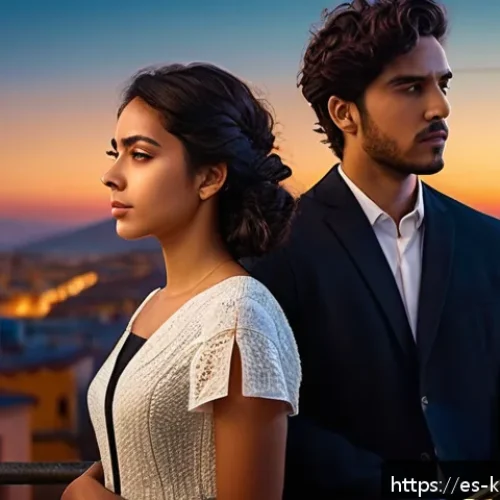 Home 15 린 시간을 거슬러 OST 열풍 - A dramatic orchestral scene featuring a young Hispanic man and woman in their mid-20s, standing clos...