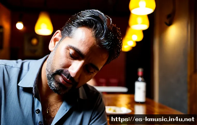 임창정 소주 한잔 감정 전달력 - Photorealistic Spanish male ballad singer in his forties performing with deep restrained emotion in ...